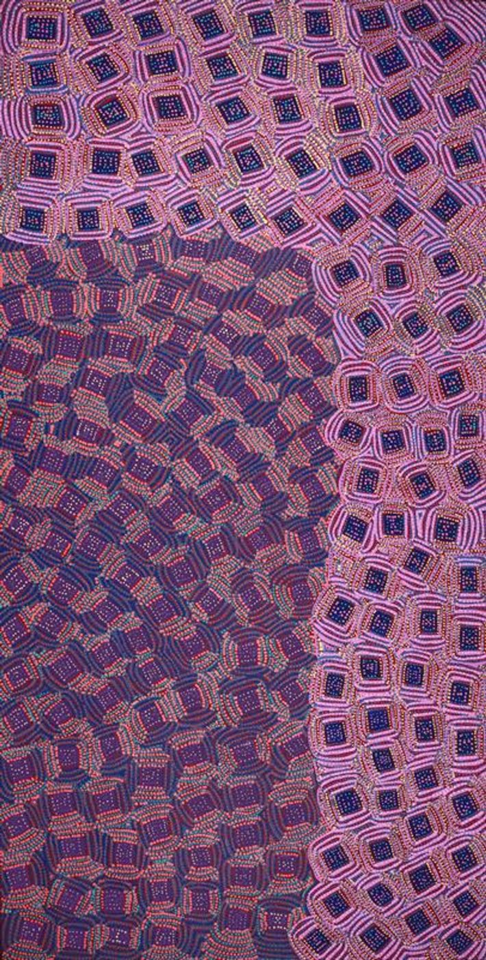 Lukarrara Jukurrpa (Desert Fringe-rush Seed Dreaming) by Gloria Napangardi Gill