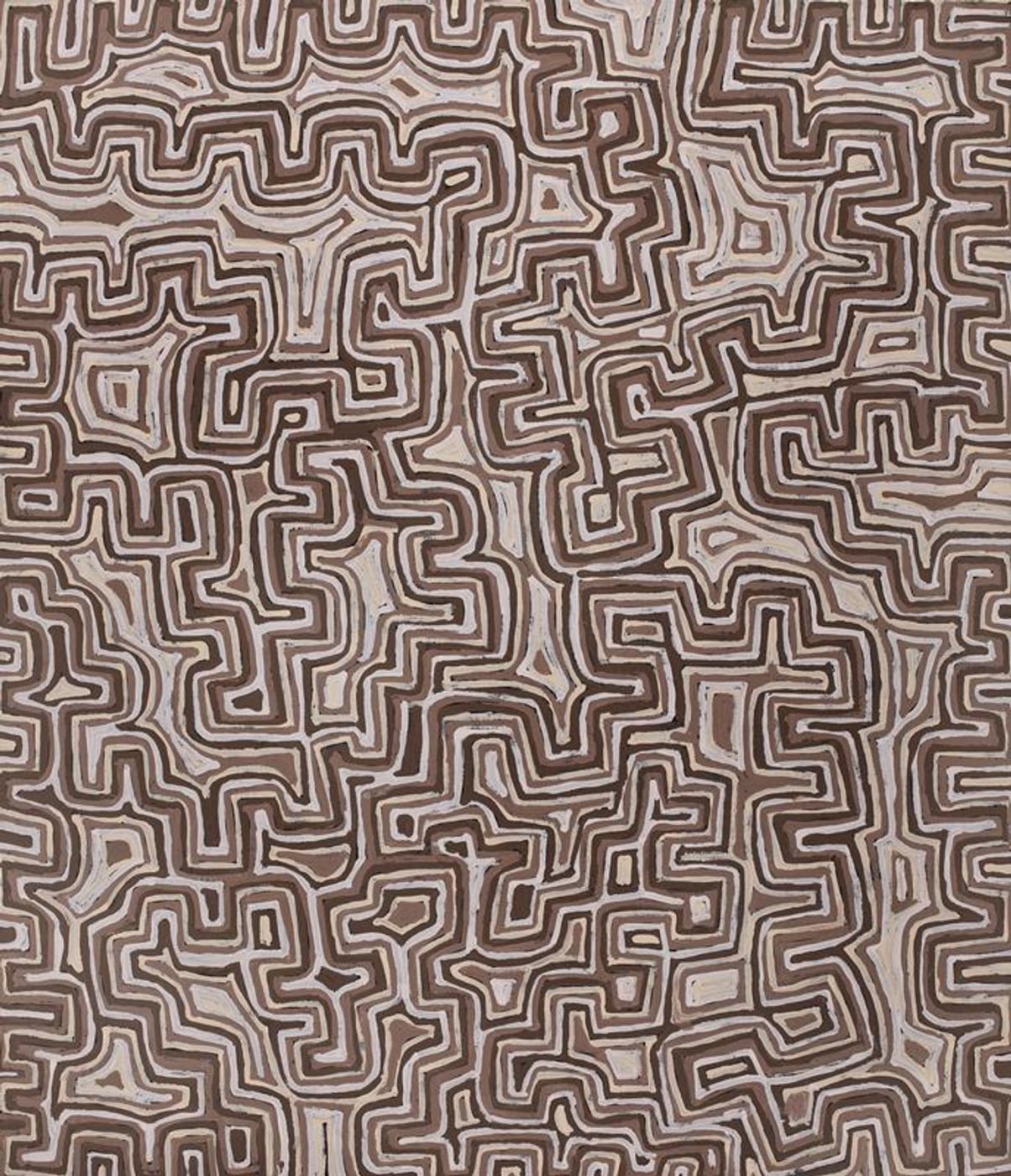 Lukarrara Jukurrpa (Desert Fringe-rush Seed Dreaming) by Pauline Napangardi Gallagher (dec)