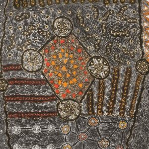 Lukarrara Jukurrpa (Desert Fringe-rush Seed Dreaming) by Hilda Nakamarra Rogers