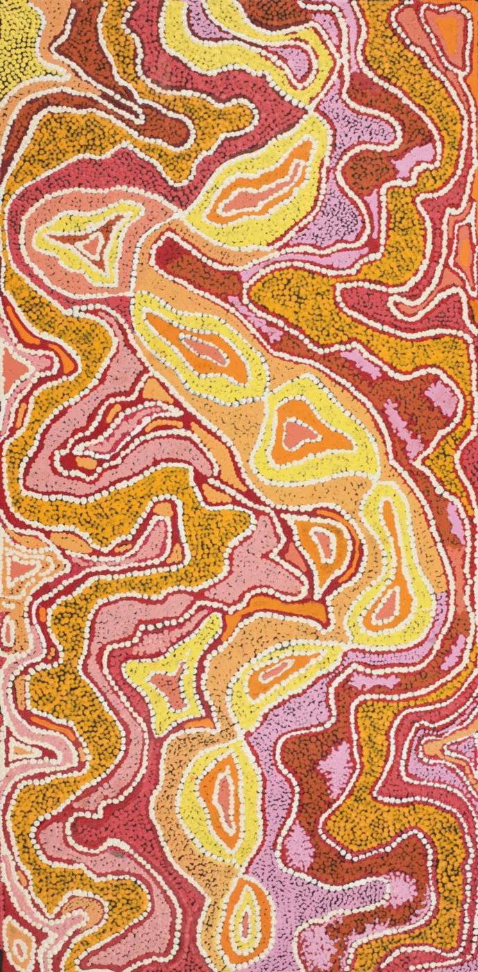 Lukarrara Jukurrpa (Desert Fringe-rush Seed Dreaming) by Margarina Napanangka Miller