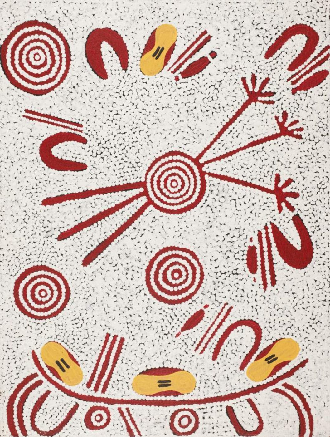 Warlukurlangu Jukurrpa (Fire country Dreaming) by Lynette Nampijinpa Granites