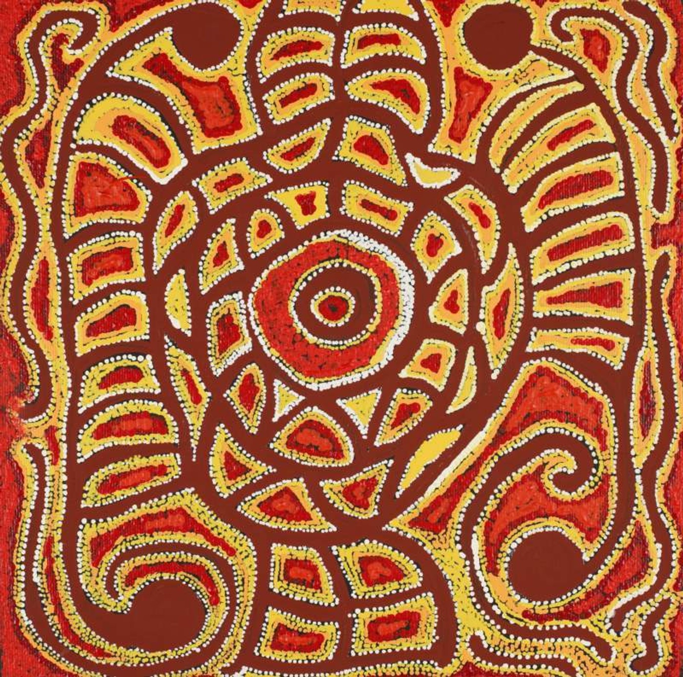 Lukarrara Jukurrpa (Desert Fringe-rush Seed Dreaming) by Margarina Napanangka Miller