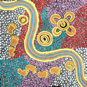 Lukarrara Jukurrpa (Desert Fringe-rush Seed Dreaming) by Damaris Nakamarra Gordon