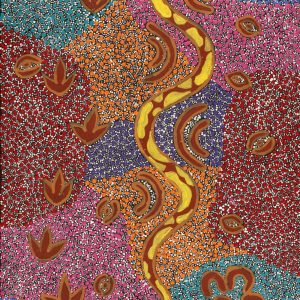 Lukarrara Jukurrpa (Desert Fringe-rush Seed Dreaming) by Damaris Nakamarra Gordon