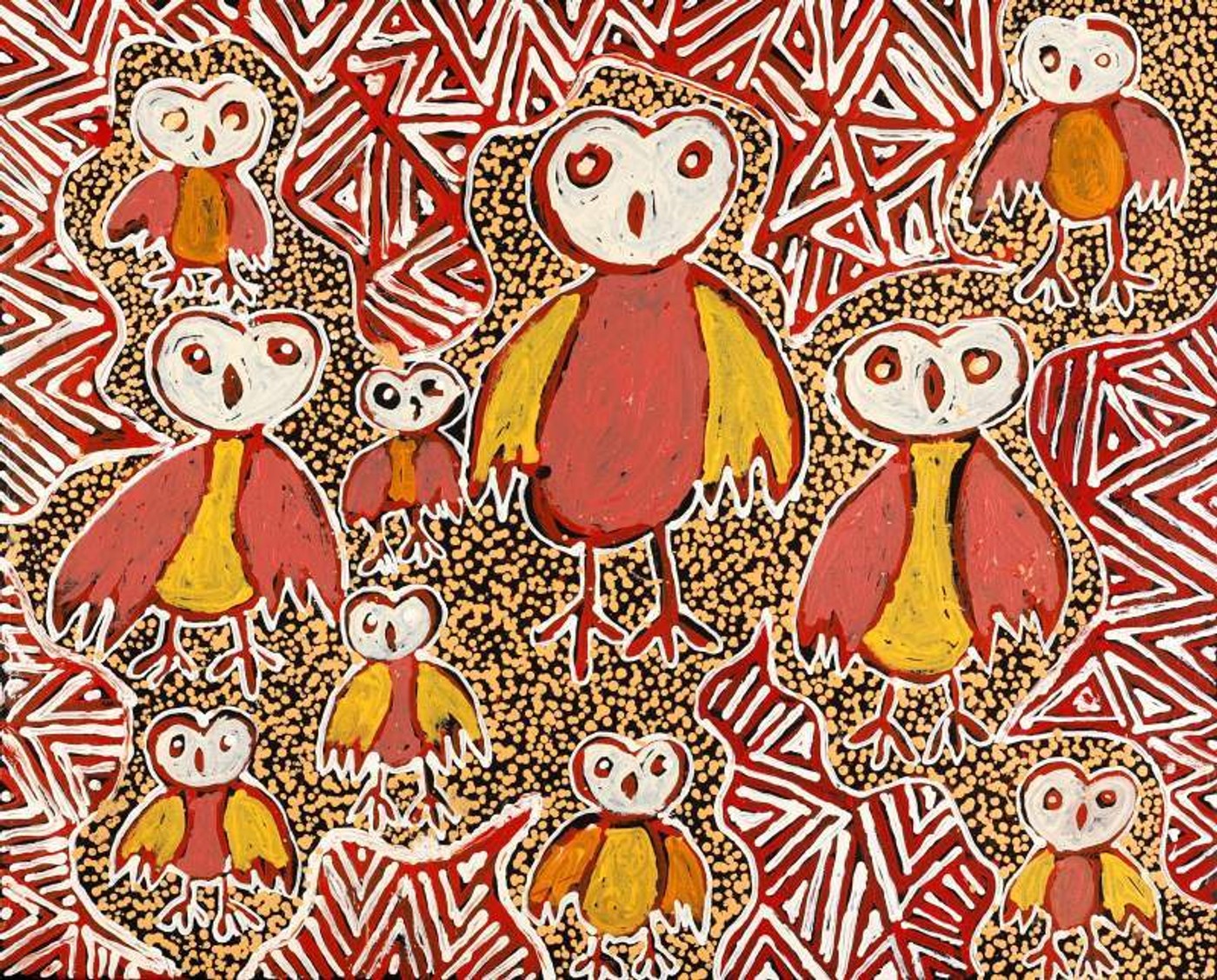 Jarlajirrpi Jukurrpa (Owlet Nightjar Dreaming) by Juliette Nampijinpa Brown