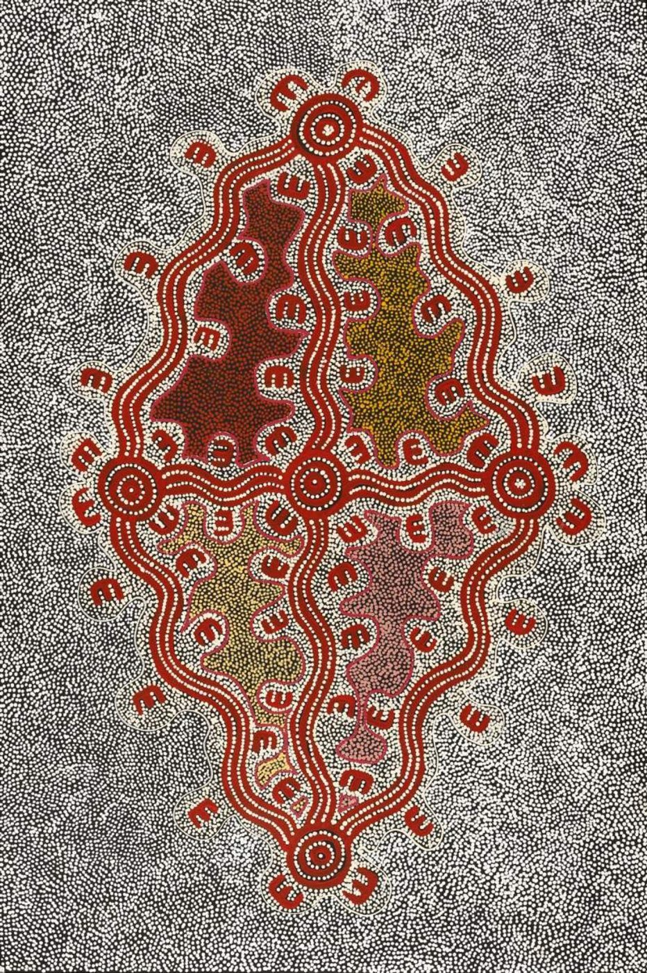 Jajirrdi manu Janganpa Jukurrpa (Western Quoll & Possum Dreaming) - Yakurdyi by Ritasha Nampijinpa Martin