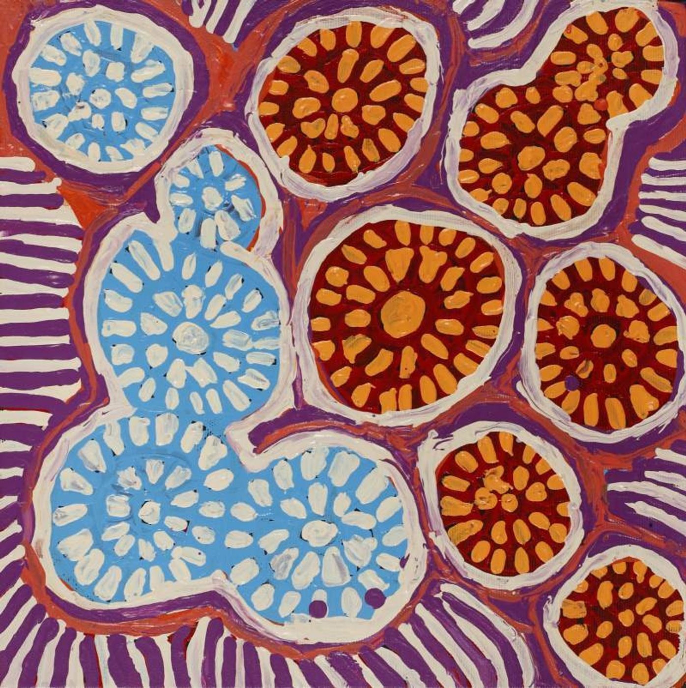 Warlukurlangu Jukurrpa (Fire country Dreaming) by Peggy Nampijinpa Brown